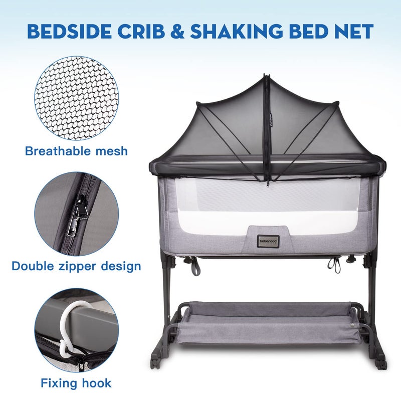 Beberoad Love Bassinet Mosquito Net Cover - Breathable Mesh Canopy with 2-Way Zipper for Baby Cribs, Bedside Sleepers & Travel Cribs (Black) - Image 3